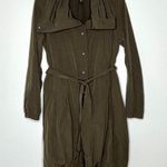 Eileen Fisher Bubble Hem Funnel Neck Belted Trench Coat Jacket Olive Size XS Photo 6