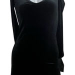 Forever 21 Black Velvet Mini Dress Small Long Sleeve Bodycon Vneck Goth Witchy LBD Photo 0