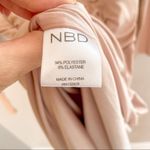 NBD  Coco Mini Dress Bodycon Deep V Neck Long Sleeve Ruched Pink Nude Photo 7