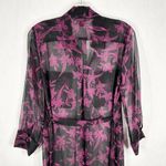 Vince Camuto XS Dress Semi Sheer Purple Black Floral Midi Button Down Belted 484 Photo 6