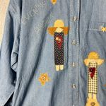 Blue Diamond Shirt Womens M Blue Embroidered Long Sleeve Denim Button Down Shirt Size M Photo 8