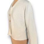 Vintage 90s Cardigan Sweater Oatmeal Cream Boxy Cropped Knit Wool Blend Vneck Size L Photo 2