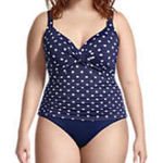 Lands' End V-Neck Wrap Underwire Tankini Swimsuit Top Women's 16 DD Navy NWT Photo 0