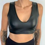 SheIn Black Solid PU Leather Cropped Tank Photo 1