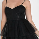 Lulus  Rule the Runway Black Tulle Bustier Tiered Mini Dress Photo 0