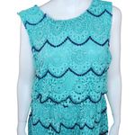 Luxology Womens 14 Blue Teal Crochet Lace Sleeveless Midi Dress Elastic Waist Photo 7
