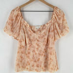 Kit & Sky Lightweight Mesh Floral Print Puff Sleeve Sweat Heart BabyDoll Top Pink Size L Photo 0
