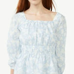 Free Assembly NWT blue floral cottage core smocked waist blouse small Photo 0