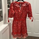 Cleobella  Blair Tassel-Cuff Ruffle Mini Dress, Red Floral, Size XS Photo 9
