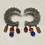 Crescent Legends Moon Shape Silver Tone Metal Pierced Post Earrings with Dangles Photo 1