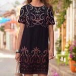 Sundance EUC  Vivienne Boho Eyelet Embroidered Shift Dress Black Size 10 Photo 1
