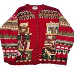 Vintage Tiara Red Cardigan Sweater 2000 Teddy Bear Fair Isle plus size 18/ 20 Photo 0