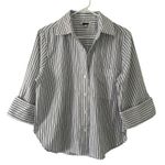 Madewell  Women's Y-Neck Button Up Blue Striped Poplin Shirt S Small New Flaw Photo 0