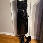 H&M High-Rise Pencil Skirt Black Knee Length Faux Leather Women's Size 8 Vinyl Glossy Vintage Y2k Whimsygoth Coquette Photo 6