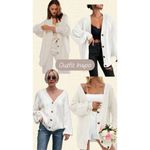 Vintage Carriage Court Sport White Chunky Oversized Cable Knit V Photo 1