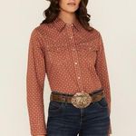 Rockies Maroon Brown Geo Print Pearl Snap Long Sleeve Western Shirt Womens XL Photo 0