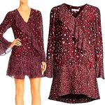 Parker  Silk Purple Leopard Printed Bell Sleeve Kimberly Flounce Dress Small Photo 2