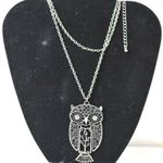Source Unknown Vintage Art Deco 2.5" Filigree Owl Black Metal 30" Link Chain Pendant Necklace Photo 0