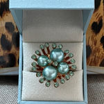 ✨Elegant Vintage Gold and Blue/Green Pearl Adj Cocktail Ring✨Preloved GORGEOUS Photo 0