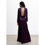 Mango NEW! MNG Purple vneck plunge open back Satin wrapped slit maxi dress US 4 Photo 1