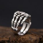 925 Silver Plated Adjustable Skull Hand Ring for Men Women,Punk Hip Hop Ring Photo 4
