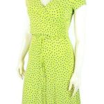 Lands' End Women’s Small True Wrap Polka Dot Yellow Green Knee Length Dress Photo 2