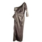 Rickie Freeman Teri Jon Bronze One Shoulder Jacquard Peplum Formal Gown 16 Silver Photo 2