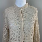 Vintage Cardigan Sweater Women Medium Beige Open Knit Crochet Long Sleeve Button Photo 1