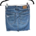 American Eagle  Distressed Hi-Rise Mini Skirt Super Stretch Denim Blue Size 00 Photo 1