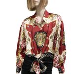 Soho NY & Co. Scarf Print Satin Front Tie Blouse S Photo 2