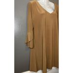 Tango Mango Dress Womens Large Brown 3/4 Bell Sleeve V Neck Tunic Solid Photo 1
