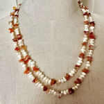 Carnelian and fresh water pearl long necklace Orange Photo 0