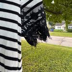 Umgee ‎ Black and White Striped Top with Lace Sleeves Photo 4