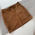 Free Planet Cognac Brown Faux Suede Snap Front Detail Stretch Mini Skirt Photo 8