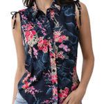 Angie  Floral Sleeveless Button Up Shirt Top  L Oriental Fairycore Whimsigoth Photo 0