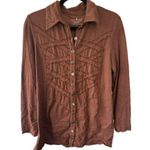 Neon Buddha Brown Ruffle Trim Novelty Media Metal Buttons A Line Tunic Top M Size M Photo 0