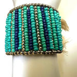 Blue beaded tassel open cuff bracelet Photo 5