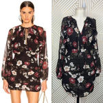 NICHOLAS Floral Cascade Ruched Silk‎ Mini Dress Black Burgundy Size 4 Photo 1