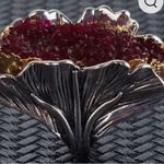 Unique Silver Color Ginkgo Leaf Rings Personality Red Crystal Stone Photo 5