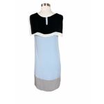 L'Agence  Silk Colorblock Shift Dress Sleeveless Cape Neck Blue Gray Black 2 Photo 2
