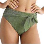 J.Crew New Green Sparkle High Cut Tie Waist Bikini Swim Bathing Suit Bottom XXS Photo 0