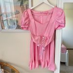 Dolls Kill Sugar Thrillz Brocade Pattern Corset Babydoll Mini Dress Pink Large Photo 2