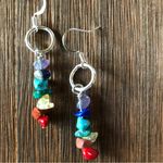 Chakra stones dangle silver hoop earrings handcrafted artisan made Photo 1