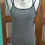Black and White Striped Sleeveless Fitted Tank Top Photo 0