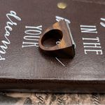 Vintage Wood & Metal “hi” Statement Ring Size 6.5 Boho Indie Unique Brown Photo 5