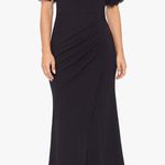 XScape  “Ashlyn” Long Scuba Crepe Off the Shoulder Wire Flower Gown Black Sz 10 Photo 0