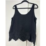 Everleigh Black Swiss Dot Eyelet Lace Hem‎ Tank Top Medium Scalloped Hem Photo 1