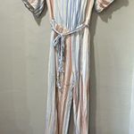 Altar'd State  Striped Camellia Jumpsuit Size Large Striped Balloon Sleeve belt Photo 3