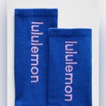 Lululemon  NWT Daily Essential Blue Crew Length Socks 1pr Wordmark Size M Photo 1