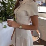 ZARA  mini dress pleated skirt collar button up ivory casual classic old money Photo 11